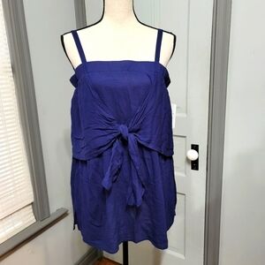 Eloquii Overlay Tied Front Navy Tank